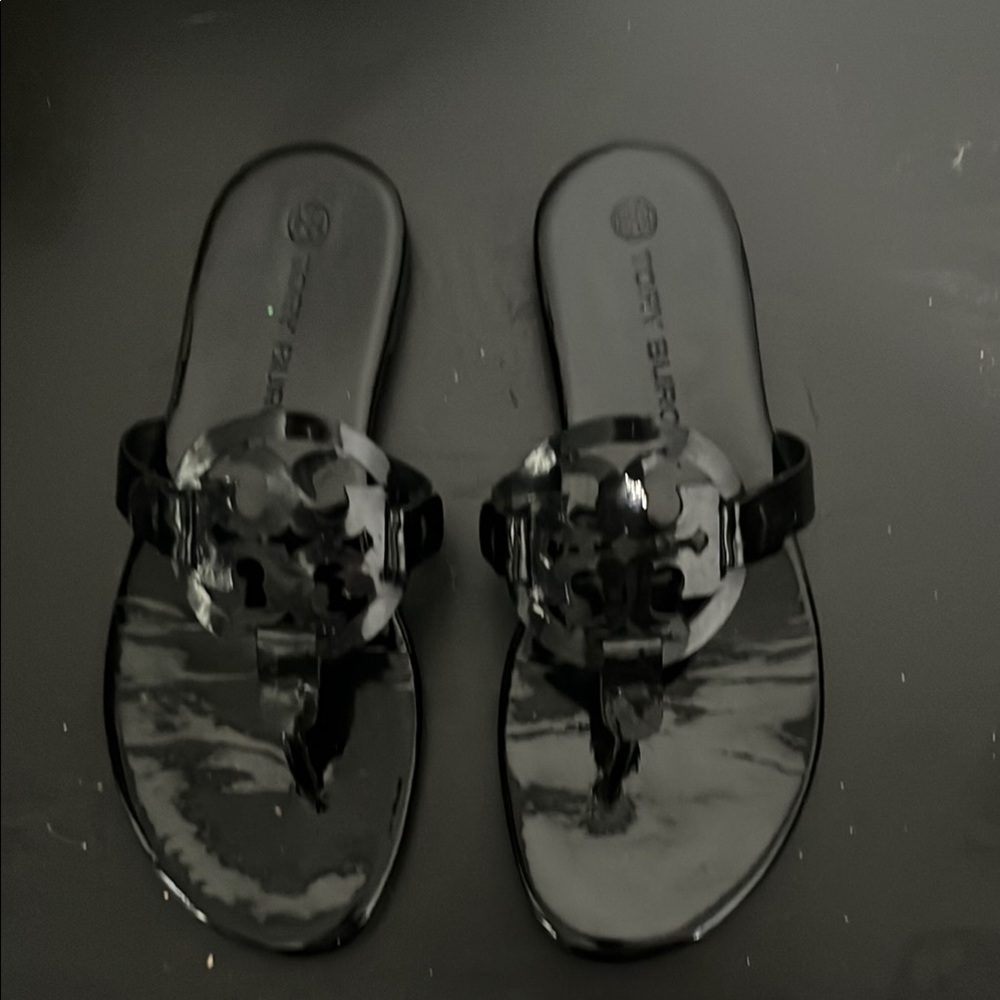 Tory Burch Black Sandals with Glossy Finish